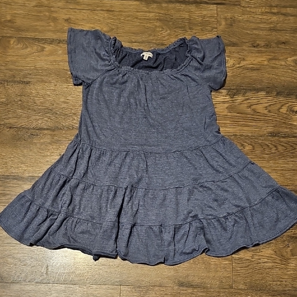 Max Studio Dress Blue Mini Ruffle Short Sleeve Demin Color Xsmall Women Y2k